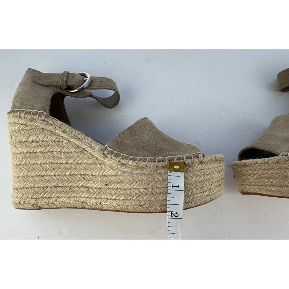 Marc Fisher Nelly Wedge Espadrille Sandal in Tan Taupe Suede Size 9.5